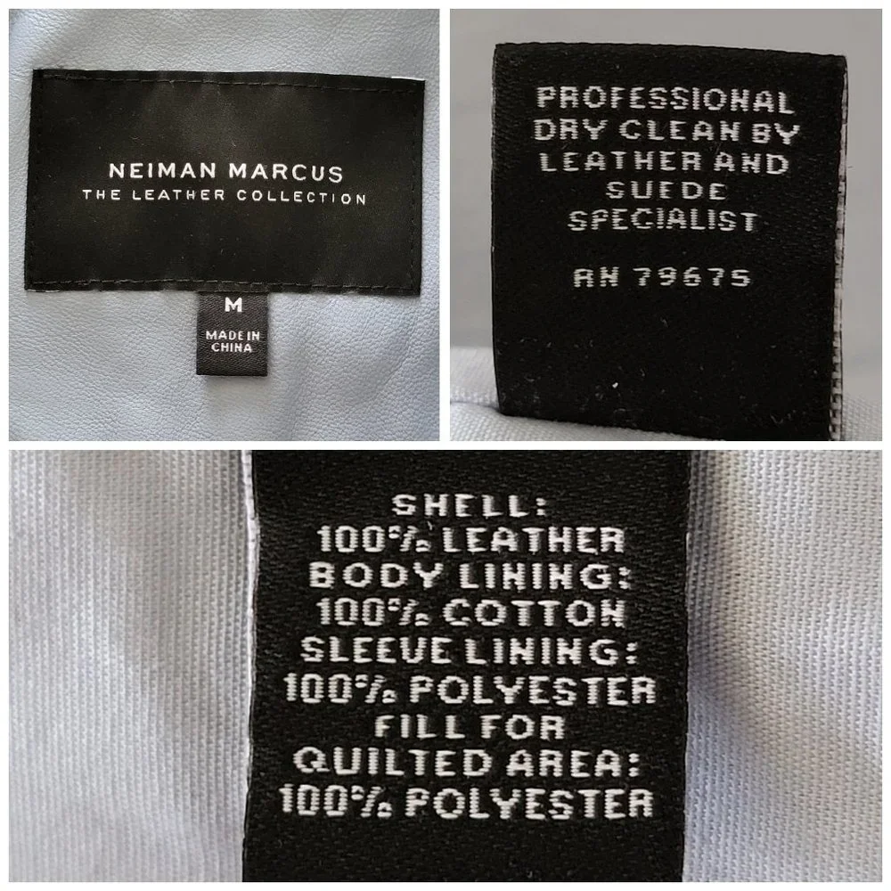 Neiman Marcus Light Blue Leather Lace-Up Moto Leather Jacket - Picture 16 of 16